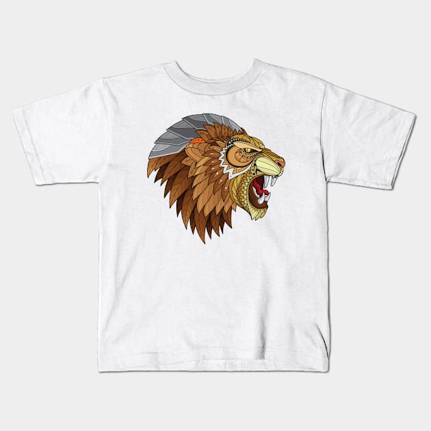 Zentangle Lion Head Kids T-Shirt by Mako Design 